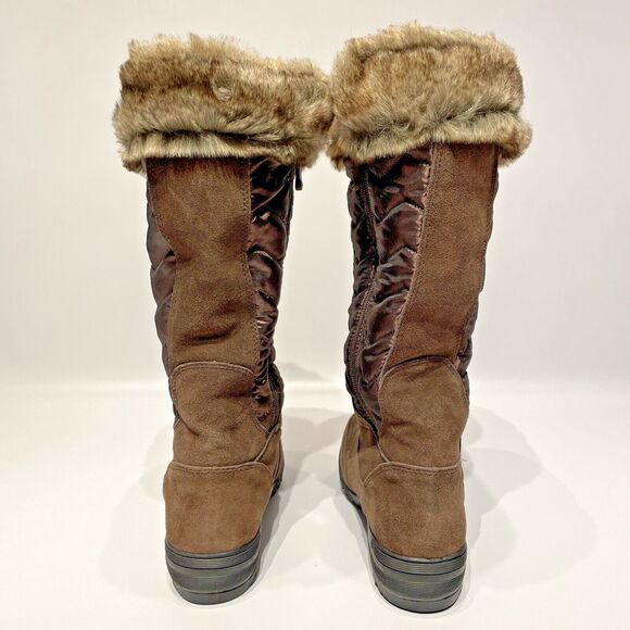 NWOB Lands’ End Sophia Tall Zip Snow Winter Boots Brown Suede Fur Women’s Size 8 - Picture 4 of 9